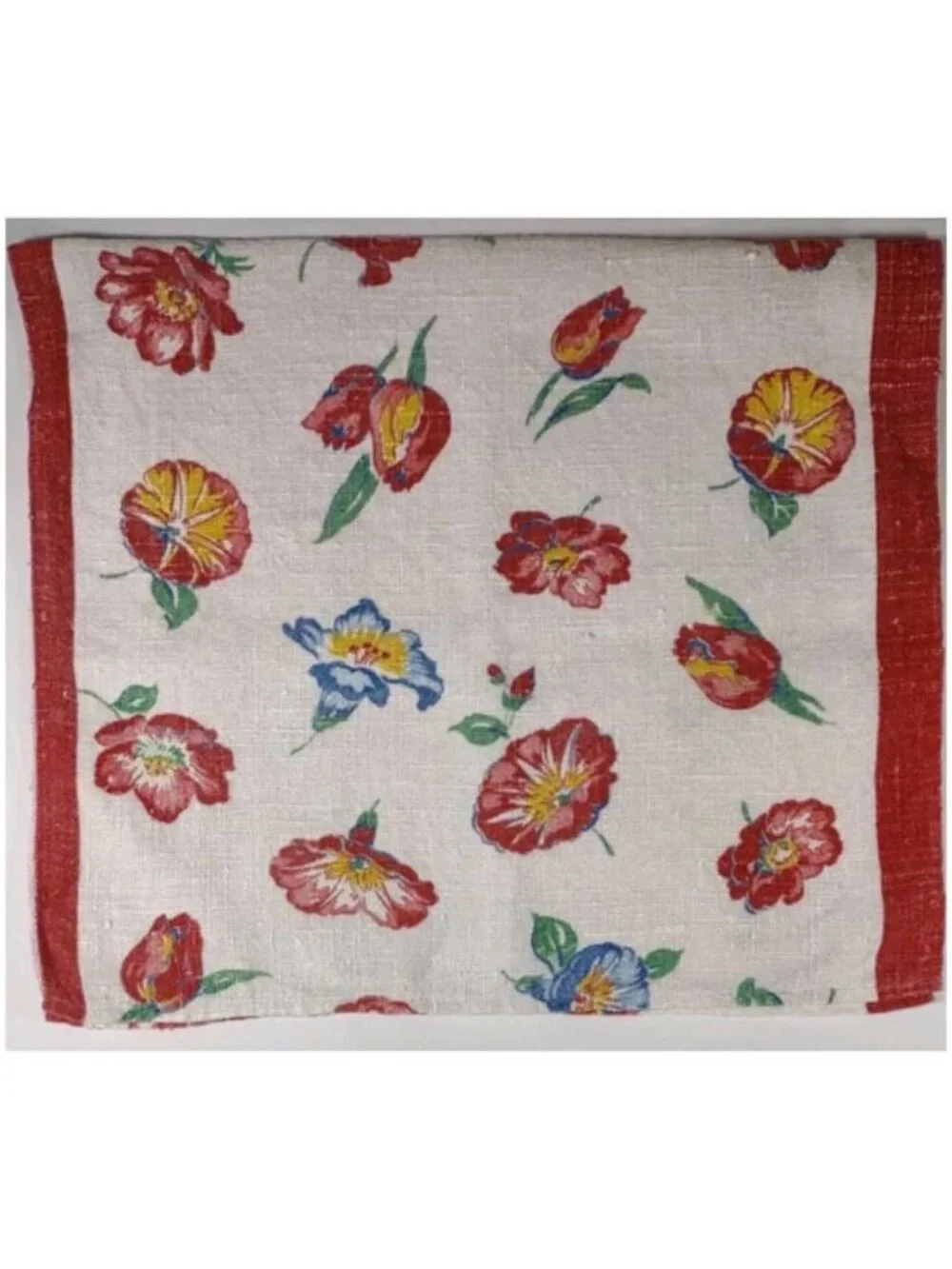 Vtg Floral Linen Rustic Weave Tea Towel 16
